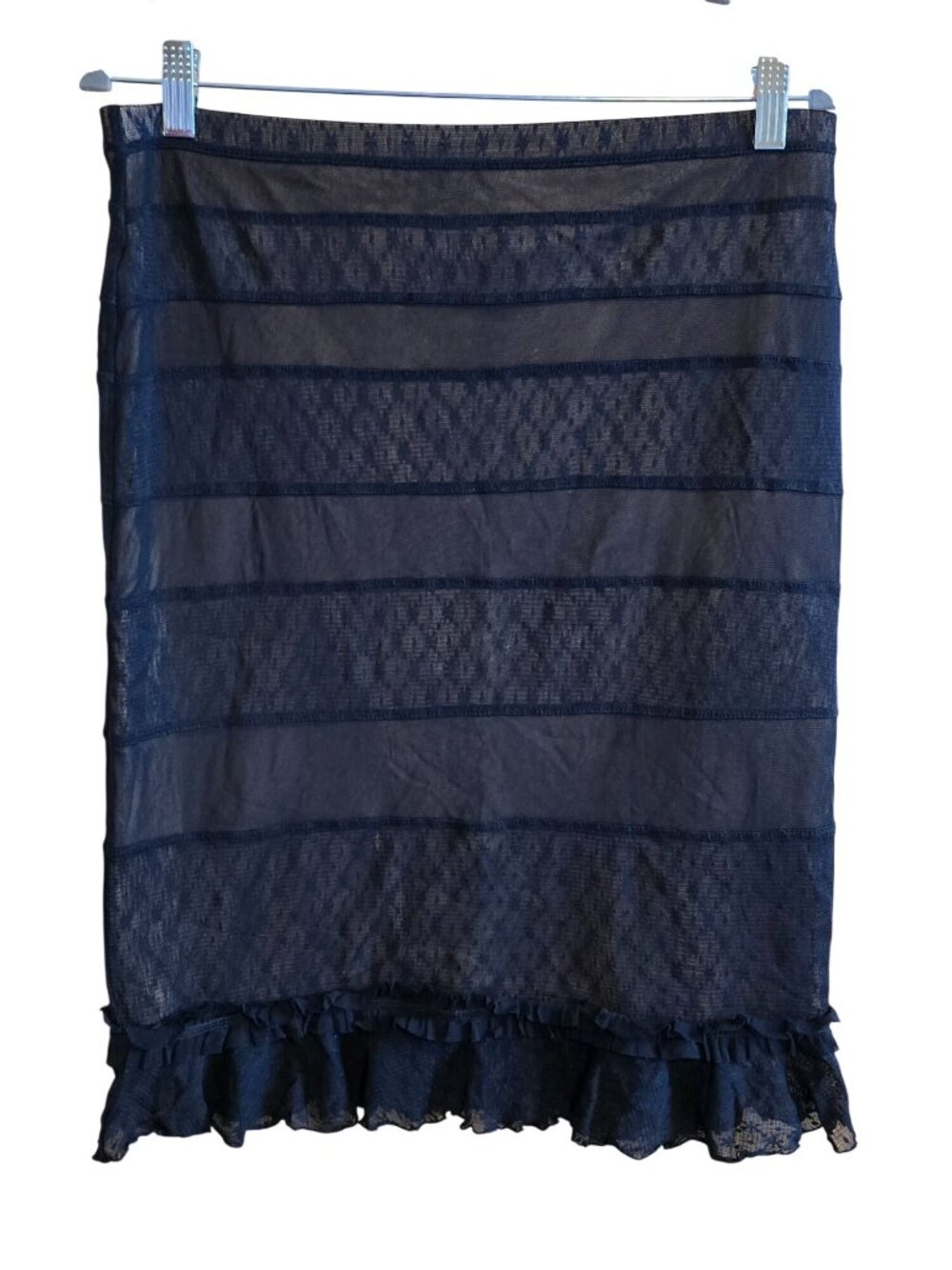 Sheer Navy Tiered Skirt With Ruffle Hem & Lace Detail lagonlook coquette